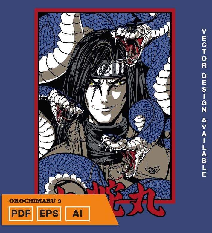 TURTUT Plantilla diseño de camisetas vectoriales de anime Naruto Orochimaru 3 - Imagen 1