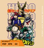 Plantilla diseño de camisetas vectoriales de anime My Heroe 3