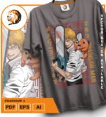 Plantilla diseño de camisetas vectoriales de anime Chainsaw 5 - Imagen 2