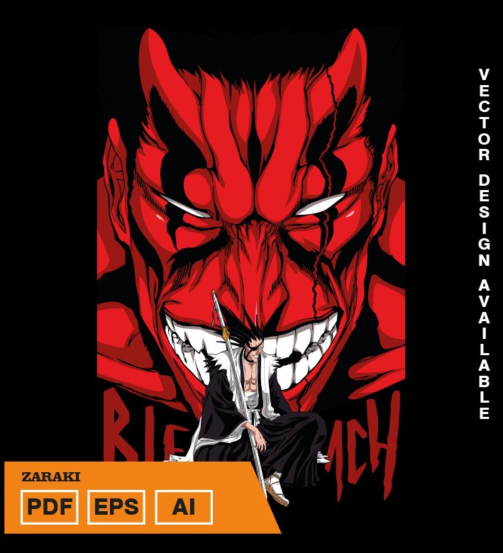 TURURTURT Plantilla diseño de camisetas vectoriales de anime Bleach Zaraki - Imagen 1