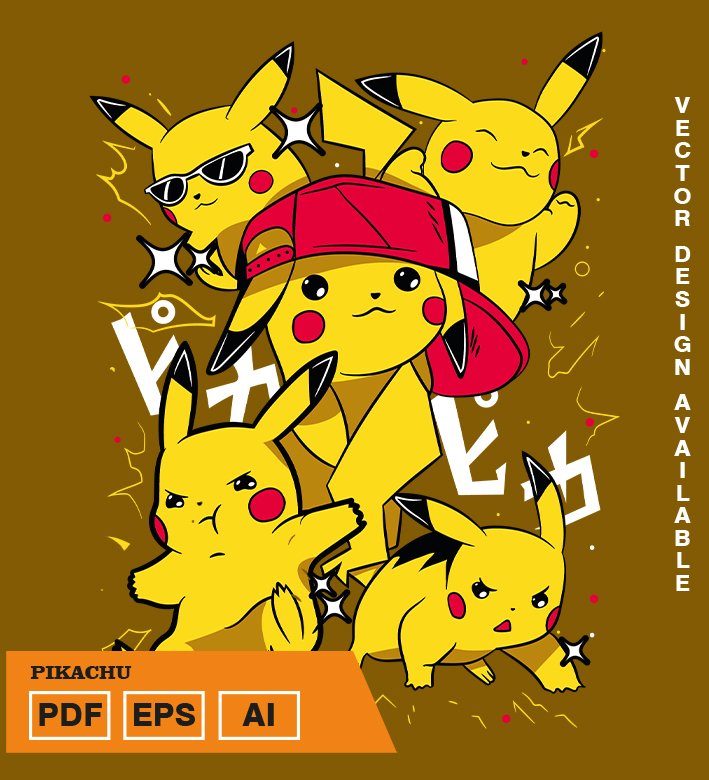 TURUTU Plantilla diseño de camisetas vectoriales de anime poke pikachu - Imagen 1