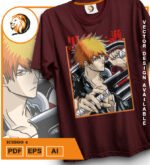 Plantilla diseño de camisetas vectoriales de anime Bleach Ichigo 5 - Imagen 2
