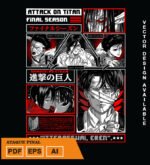 Plantilla diseño de camisetas vectoriales de anime Ataque 3