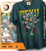 Plantilla diseño de camisetas vectoriales de anime My Heroe Midoriya 2 - Imagen 2