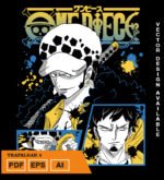 Plantilla diseño de camisetas vectoriales de anime Una Pieza trafalgar 2