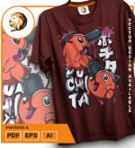 Plantilla diseño de camisetas vectoriales de anime Chainsaw Pochita 2 - Imagen 2