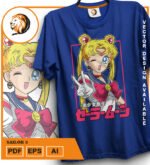 Plantilla diseño de camisetas vectoriales de anime marineras 1 - Imagen 2