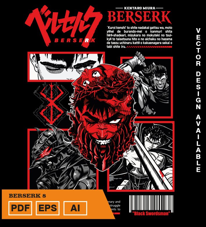 TWTEWT Plantilla diseño de camisetas vectoriales de anime Berserk 6 - Imagen 1