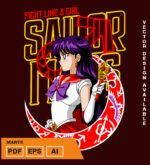 Plantilla diseño de camisetas vectoriales de anime marineras marte