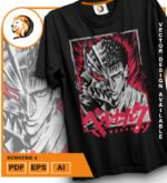 Plantilla diseño de camisetas vectoriales de anime Berserk 4 - Imagen 2