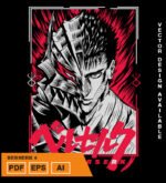 Plantilla diseño de camisetas vectoriales de anime Berserk 4