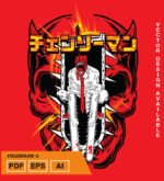 Plantilla diseño de camisetas vectoriales de anime Chainsaw