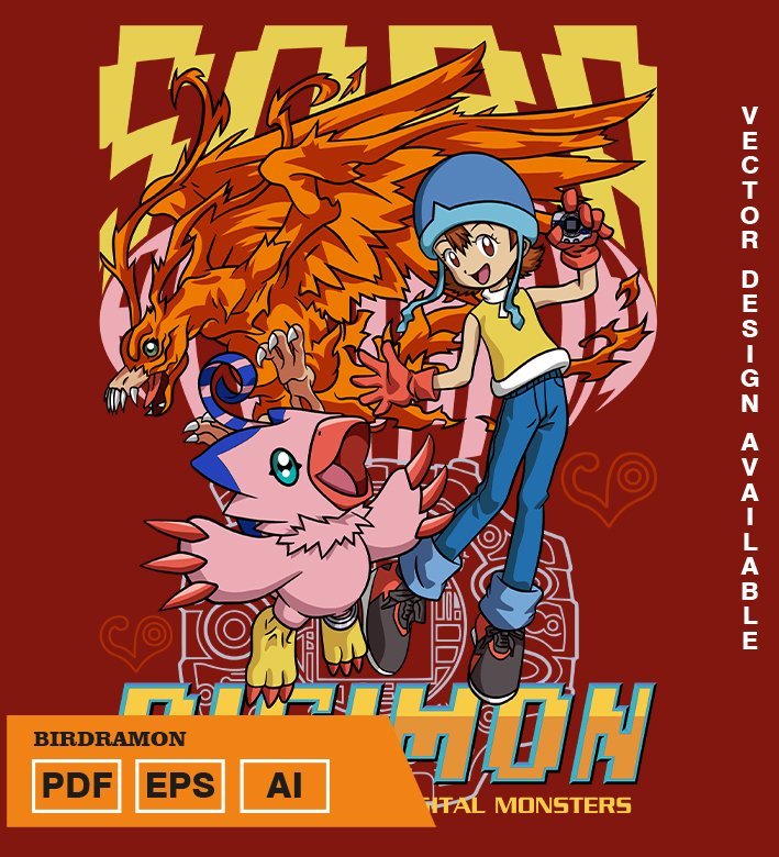 TYTRYT Plantilla diseño de camisetas vectoriales de anime Digi birdramon - Imagen 1