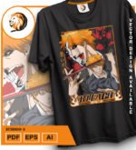 Plantilla diseño de camisetas vectoriales de anime Bleach Ichigo 4 - Imagen 2