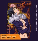 Plantilla diseño de camisetas vectoriales de anime 7 Pecados Merlin