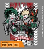 Plantilla diseño de camisetas vectoriales de anime My Heroe 2