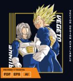 Plantilla diseño de camisetas vectoriales de anime Bola Dragon vegeta 2