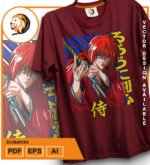 Plantilla diseño de camisetas vectoriales de anime samurai - Imagen 2