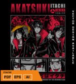 Plantilla diseño de camisetas vectoriales de anime Naruto itachi