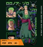 Plantilla diseño de camisetas vectoriales de anime Una Pieza zoro 6