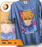 Plantilla diseño de camisetas vectoriales de anime Blue Rensuke - Imagen 2