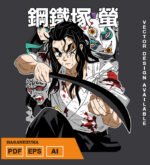Plantilla diseño de camisetas vectoriales de anime Demon Haganezuka
