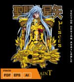 Plantilla diseño de camisetas vectoriales de anime Caballeros Piscis