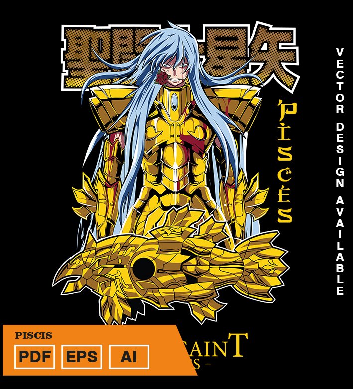 UIUIUYI Plantilla diseño de camisetas vectoriales de anime Caballeros Piscis - Imagen 1