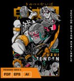 Plantilla diseño de camisetas vectoriales de anime Demon Uzui 2