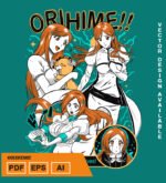 Plantilla diseño de camisetas vectoriales de anime Bleach Orihime