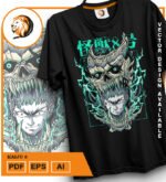 Plantilla diseño de camisetas vectoriales de anime Kaiju 6 - Imagen 2