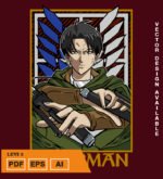 Plantilla diseño de camisetas vectoriales de anime Ataque Levi 3