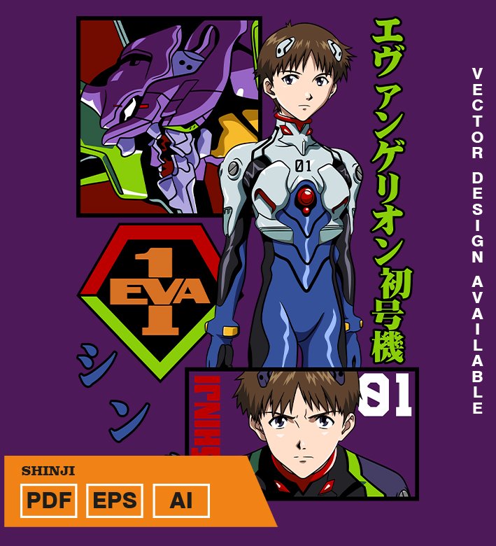 URTURTUT Plantilla diseño de camisetas vectoriales de anime Eva shinjhi - Imagen 1
