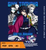 Plantilla diseño de camisetas vectoriales de anime Demon Giyu