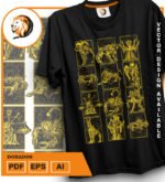 Plantilla diseño de camisetas vectoriales de anime Caballeros Armaduras - Imagen 2