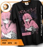 Plantilla diseño de camisetas vectoriales de anime Bocchi  2 - Imagen 2