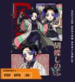 Plantilla diseño de camisetas vectoriales de anime Demon Shinobu 3