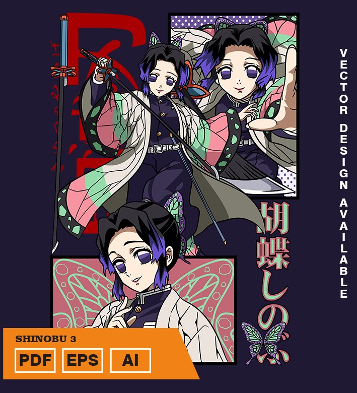 URURUTRU Plantilla diseño de camisetas vectoriales de anime Demon Shinobu 3 - Imagen 1