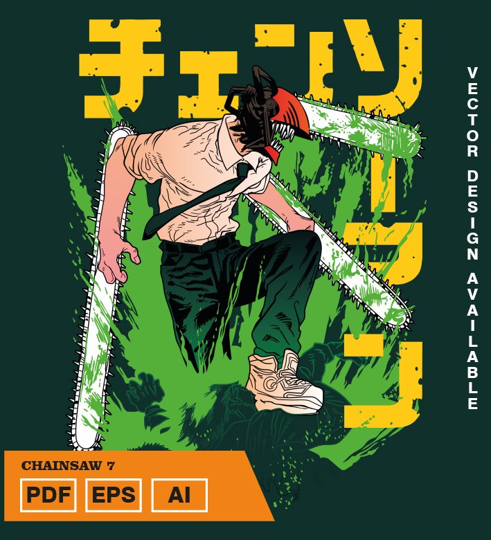 UTRURTUR Plantilla diseño de camisetas vectoriales de anime Chainsaw 8 - Imagen 1