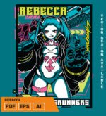 Plantilla diseño de camisetas vectoriales de anime Cyber Rebecca