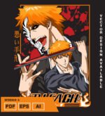 Plantilla diseño de camisetas vectoriales de anime Bleach Ichigo 4