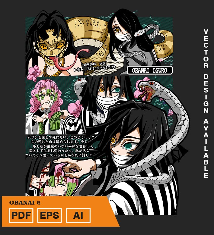 UTYUYU Plantilla diseño de camisetas vectoriales de anime Demon Obanai 2 - Imagen 1