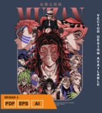 Plantilla diseño de camisetas vectoriales de anime Demon Muzan 2