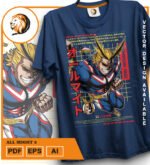 Plantilla diseño de camisetas vectoriales de anime My Heroe Might 2 - Imagen 2