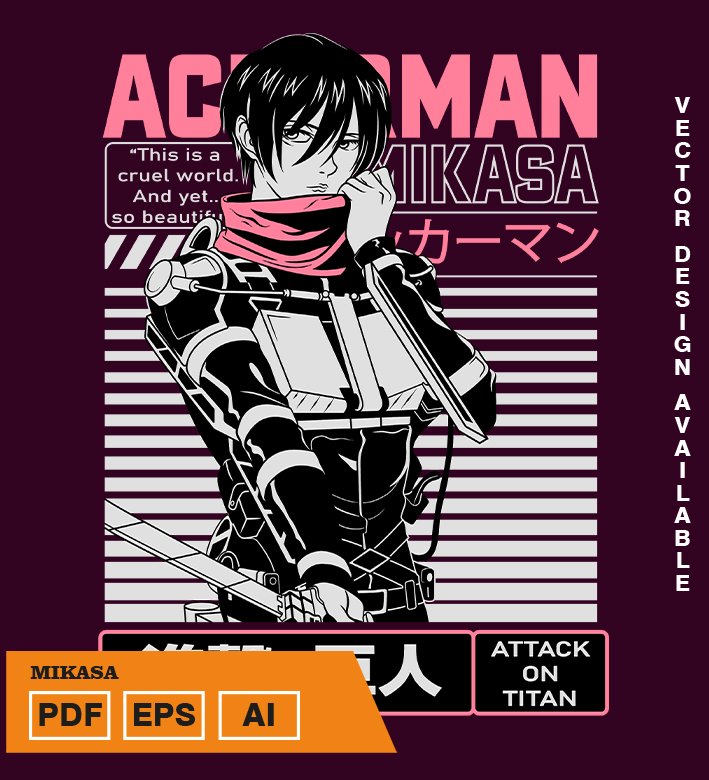 UYUOIUY Plantilla diseño de camisetas vectoriales de anime Ataque Mikaza - Imagen 1