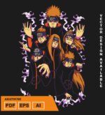Plantilla diseño de camisetas vectoriales de anime Naruto akatsuki