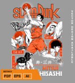 Plantilla diseño de camisetas vectoriales de anime slam hisashi