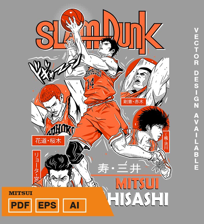 WTEWTWETTW Plantilla diseño de camisetas vectoriales de anime slam hisashi - Imagen 1