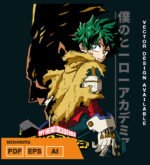 Plantilla diseño de camisetas vectoriales de anime My Heroe Midoriya