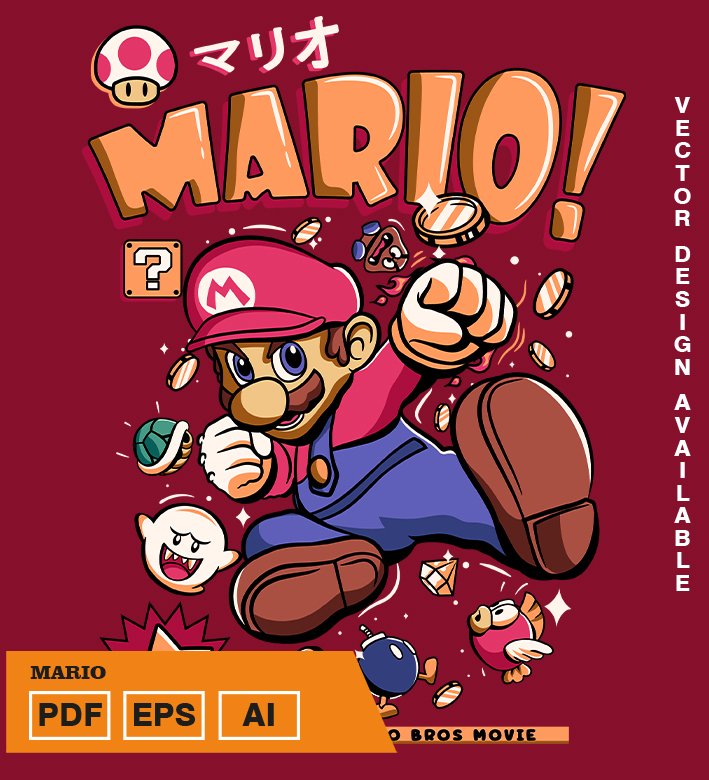 YERYERYRYERY Plantilla diseño de camisetas vectoriales mario - Imagen 1